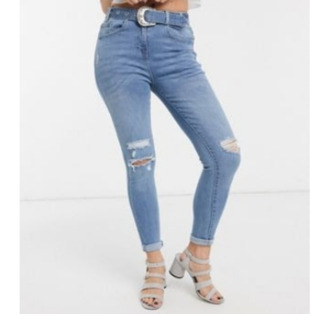 Parisian Asos brand distressed jeans with belt NWT skinny jeans Size 10